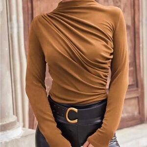 Elegant Brown Ruched Women's Top